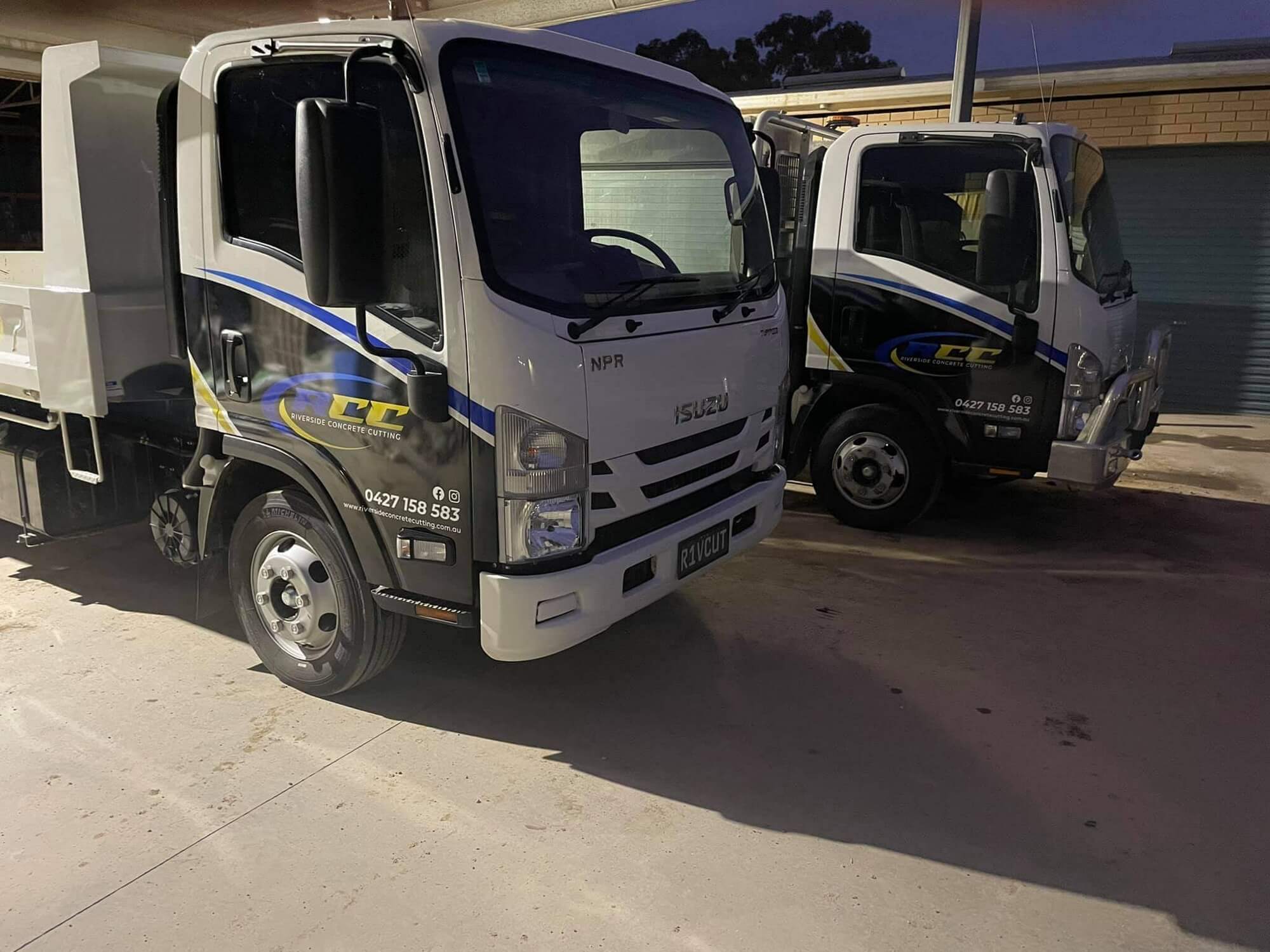 Riverside Concrete Cutting trucks loaded and ready to leave the Bendigo yard